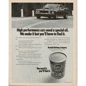 1970 Kendall GT-1 Motor Oil Vintage Print Ad (L12)